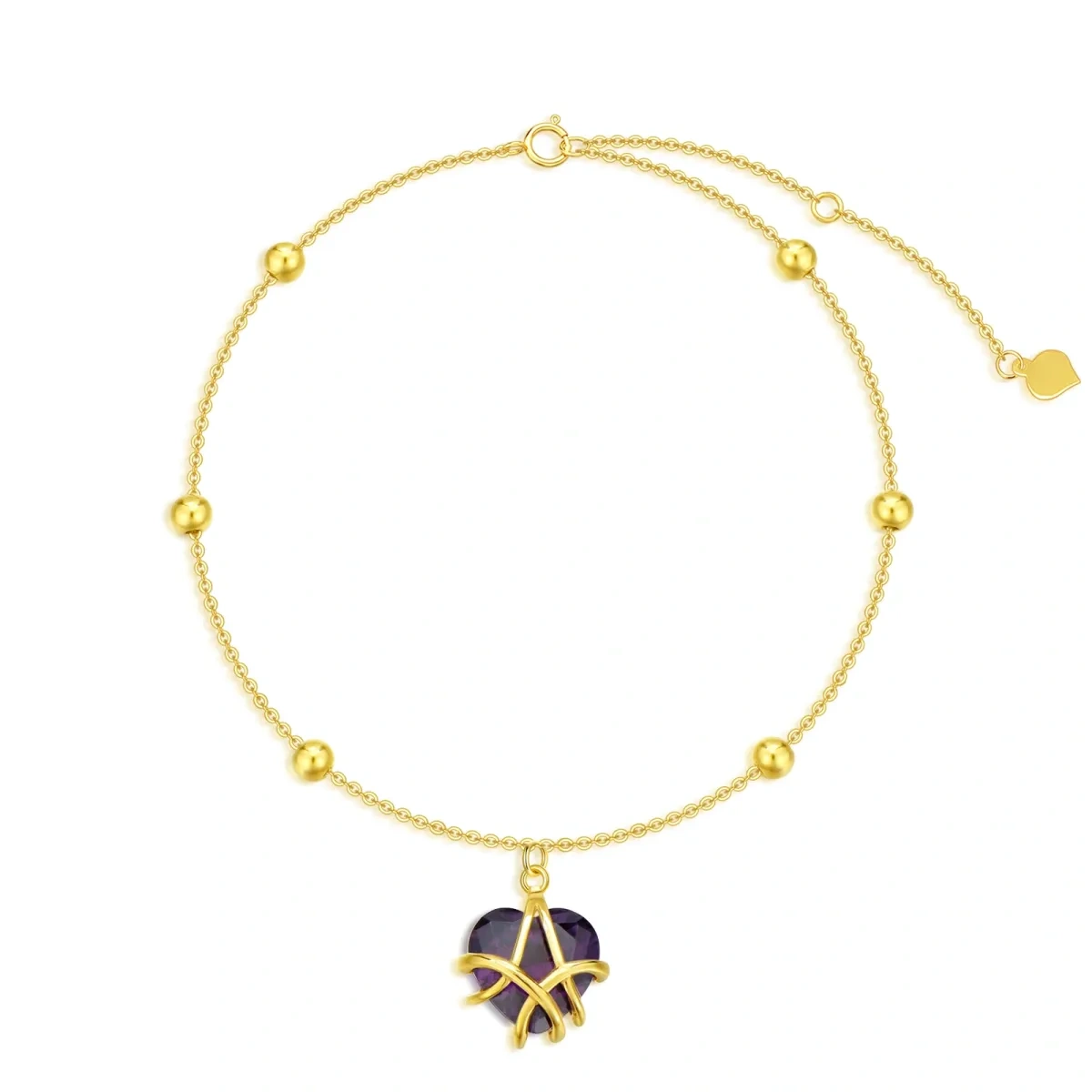 Pulseira com pingente de cristal de coração em ouro 14K para mulheres-1