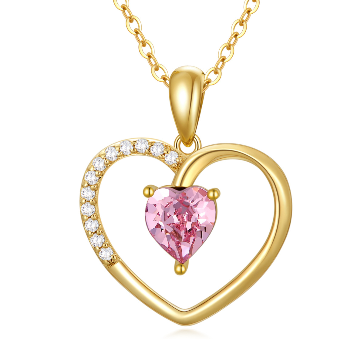 Collar con colgante de cristal de corazón de oro de 14 quilates para mujer-1