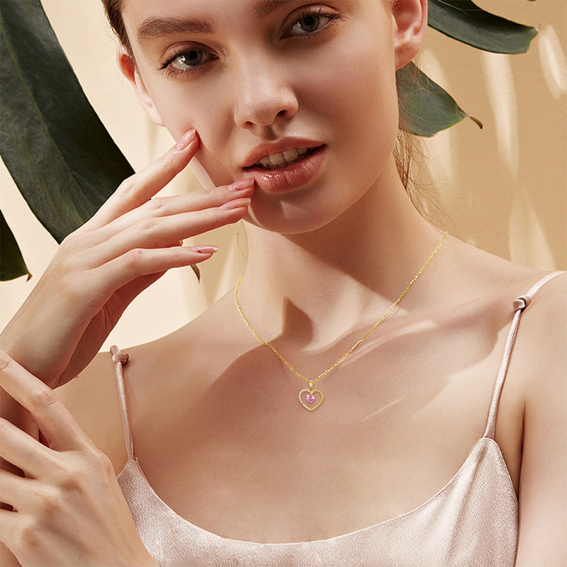 10K Gold Heart Crystal Pendant Necklace For Women-2