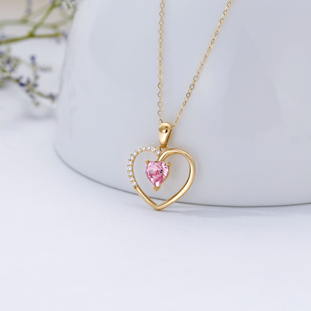 Collar con colgante de cristal de corazón de oro de 14 quilates para mujer-3