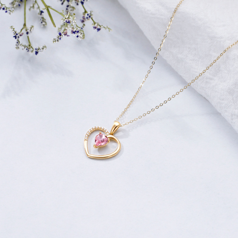 10K Gold Heart Crystal Pendant Necklace For Women-4