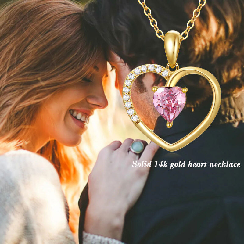 10K Gold Heart Crystal Pendant Necklace For Women-5