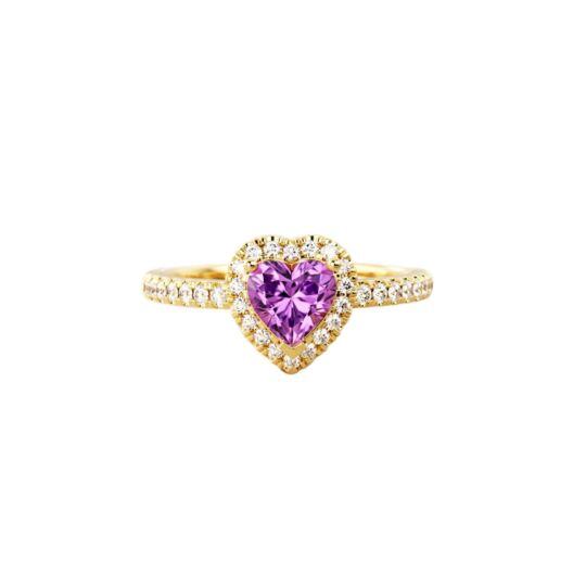 14K Gold Heart Shaped Crystal Heart Ring