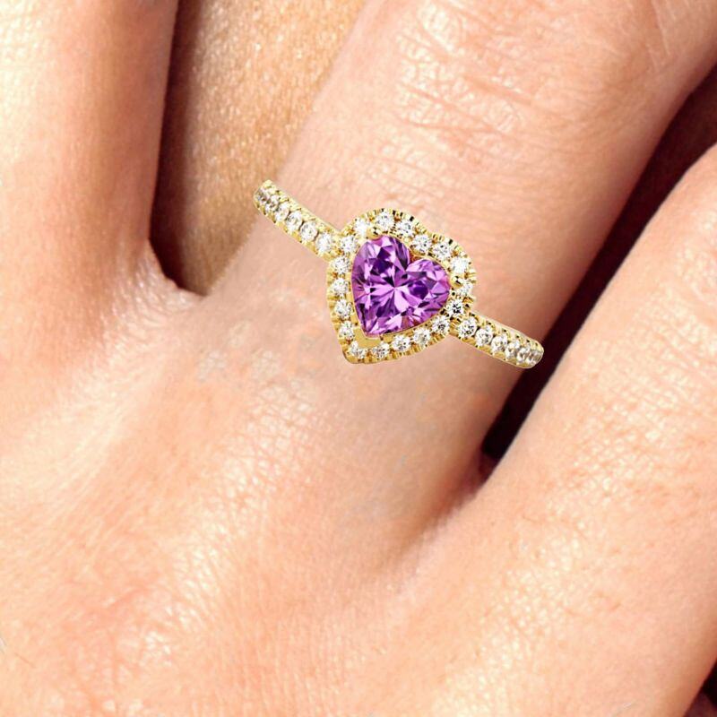 Anillo de corazón de oro blanco de 10 quilates con cristal tallado-2