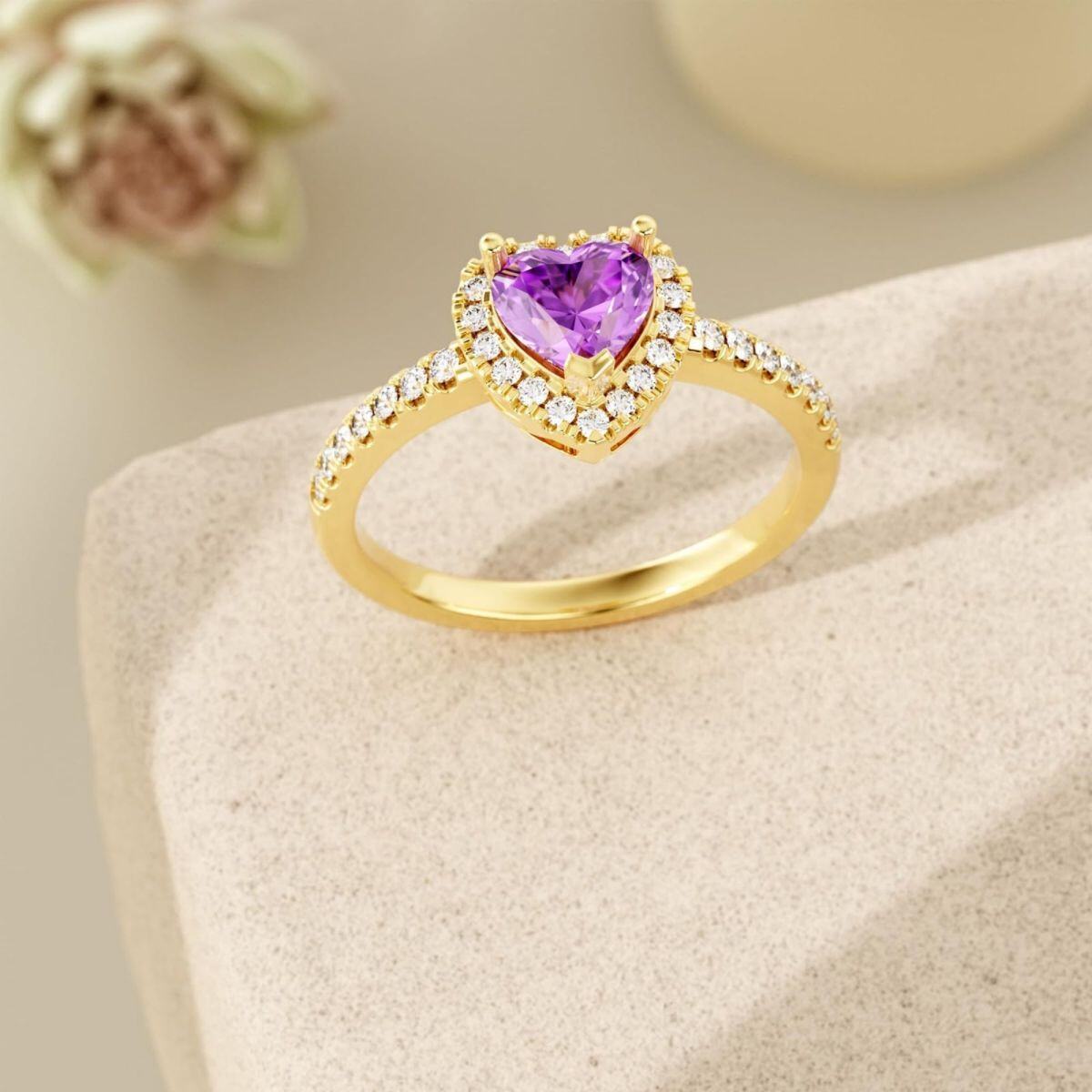 14K Gold Heart Crystal Heart Ring For Women Best Friends-3