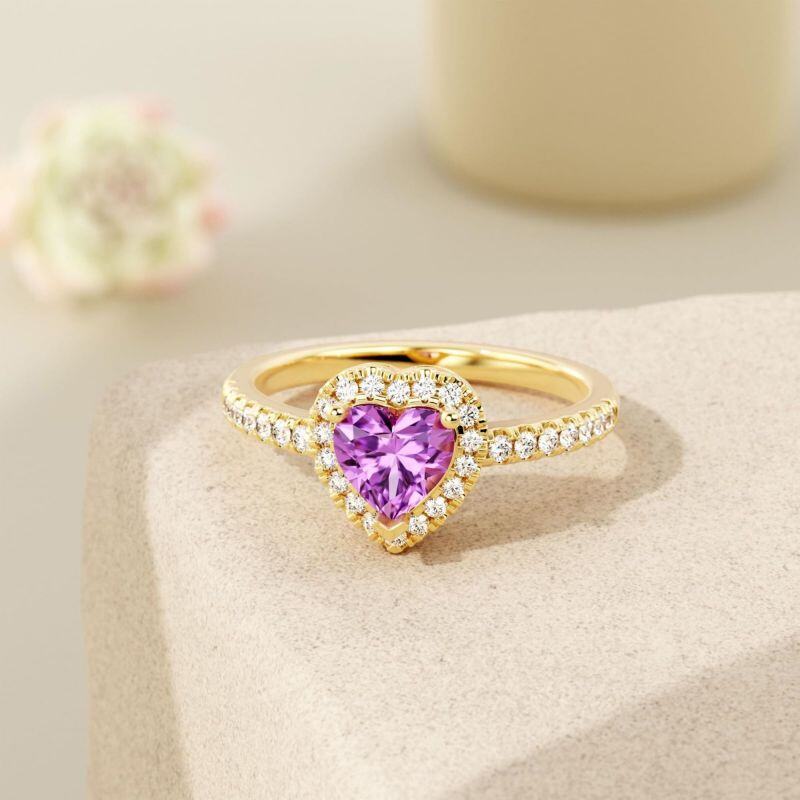 Anillo de corazón de oro blanco de 10 quilates con cristal tallado-4