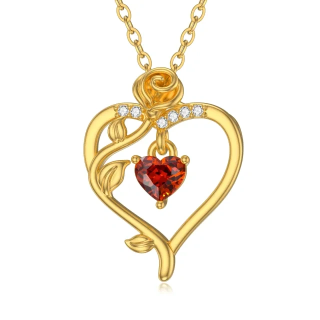 Collier avec pendentif en or 14K en forme de coeur et de rose en cristal