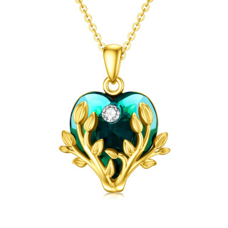 9K Gold Heart Shaped Crystal Tree Of Life Pendant Necklace-44