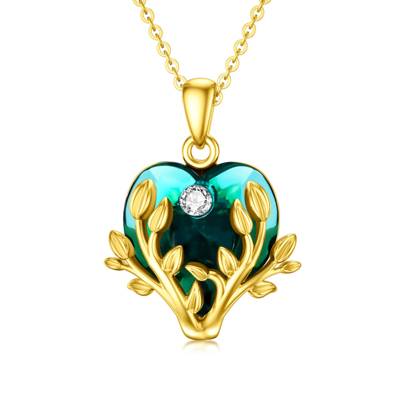 9K Gold Heart Shaped Crystal Tree Of Life Pendant Necklace-15