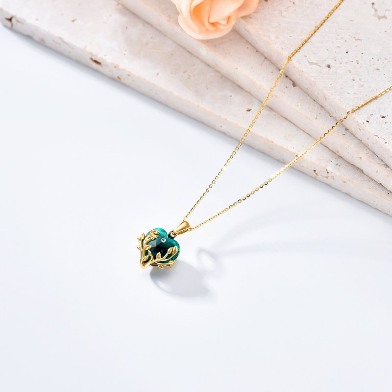 14K Rose Gold Heart Cut Crystal Tree Of Life Pendant Necklace-4