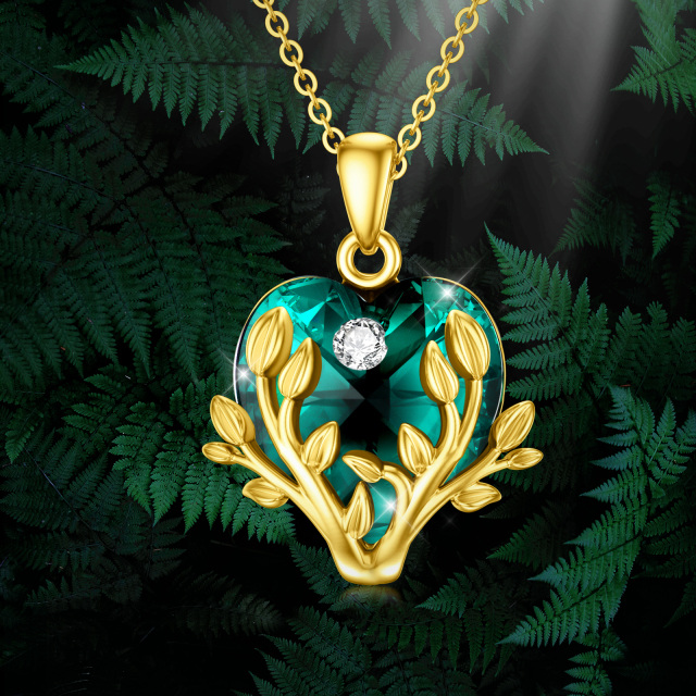 Collier en or 14K avec pendentif arbre de vie en cristal en forme de coeur-5