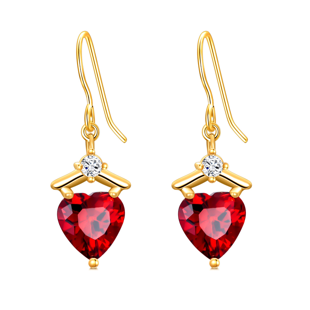 10K Gold Heart Cubic Zirconia Drop Earrings For Women Best Friends-1