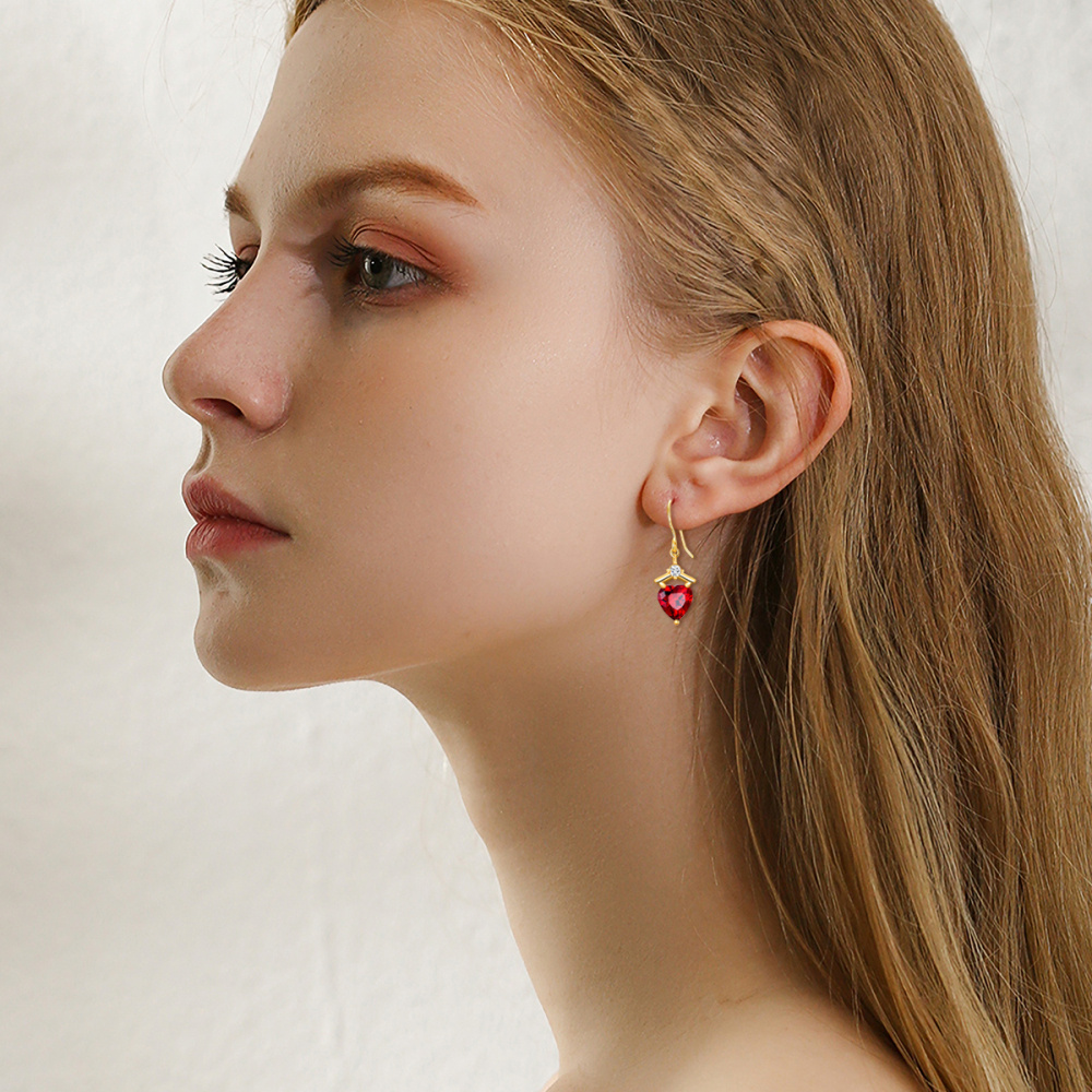 Pendientes colgantes de circonita cúbica con forma de corazón de oro de 14 quilates para mujeres y mejores amigas-2