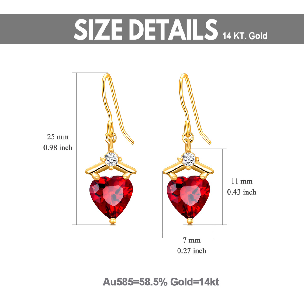 Pendientes colgantes de circonita cúbica con forma de corazón de oro de 14 quilates para mujeres y mejores amigas-5