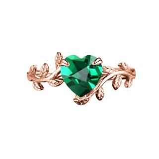 10K Rose Gold Heart Emerald Ivy Ring for Women-15