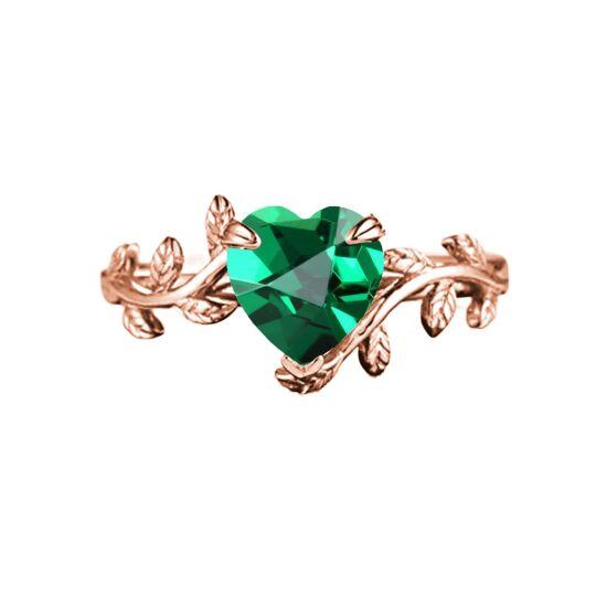 10K Rose Gold Heart Emerald Ivy Ring for Women