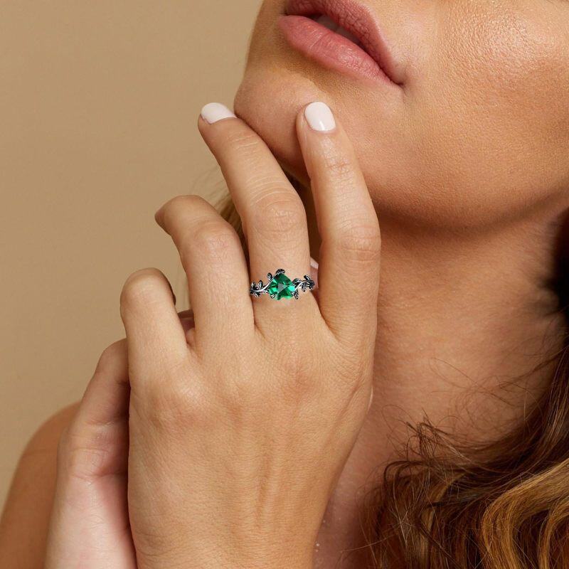 14K White Gold Heart Cut Emerald Ivy Ring-3