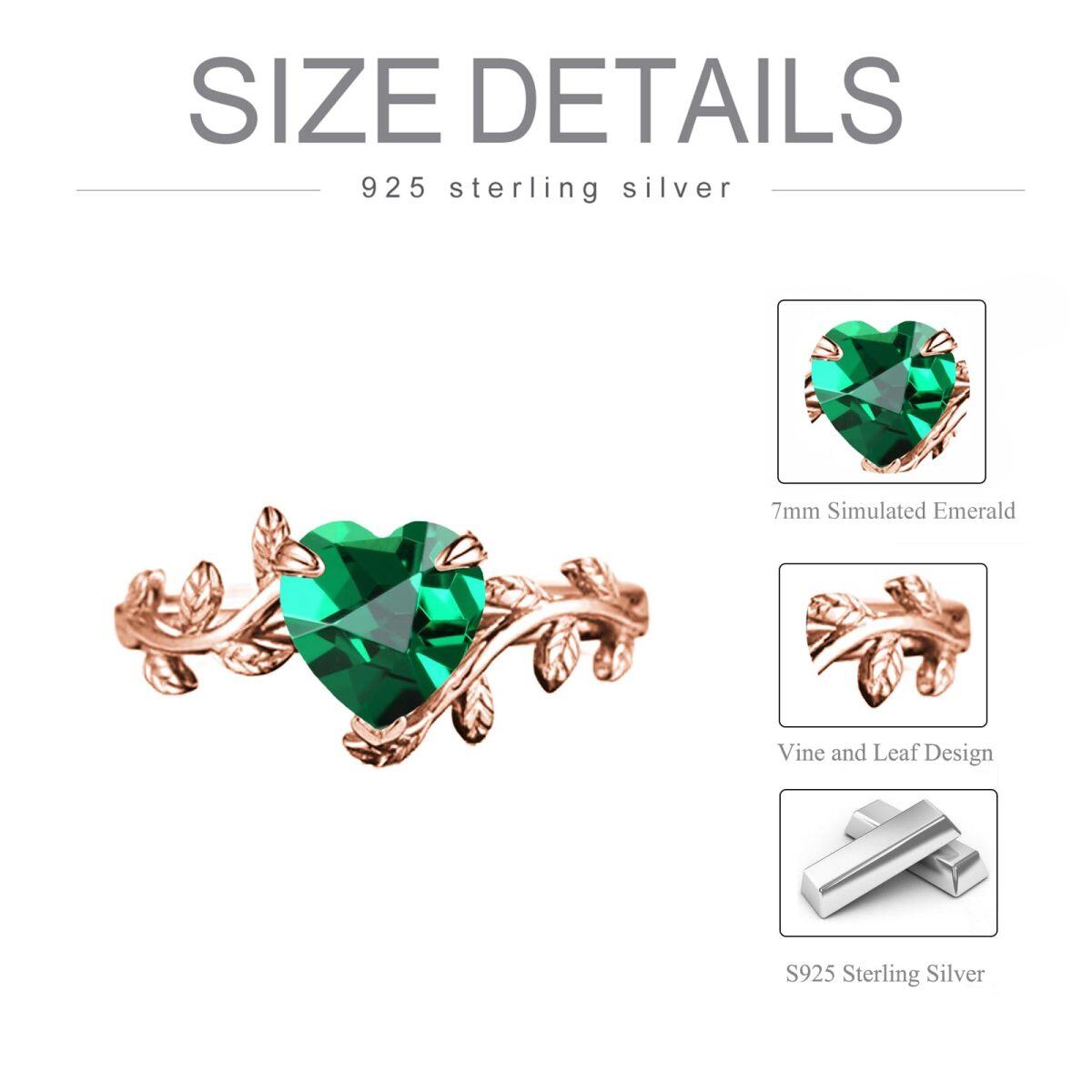 10K Rose Gold Heart Emerald Ivy Ring for Women-5