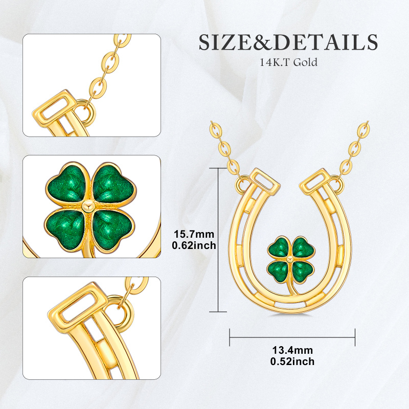 10K White Gold Heart Cut Cubic Zirconia Four Leaf Clover & Horseshoe Pendant Necklace-5