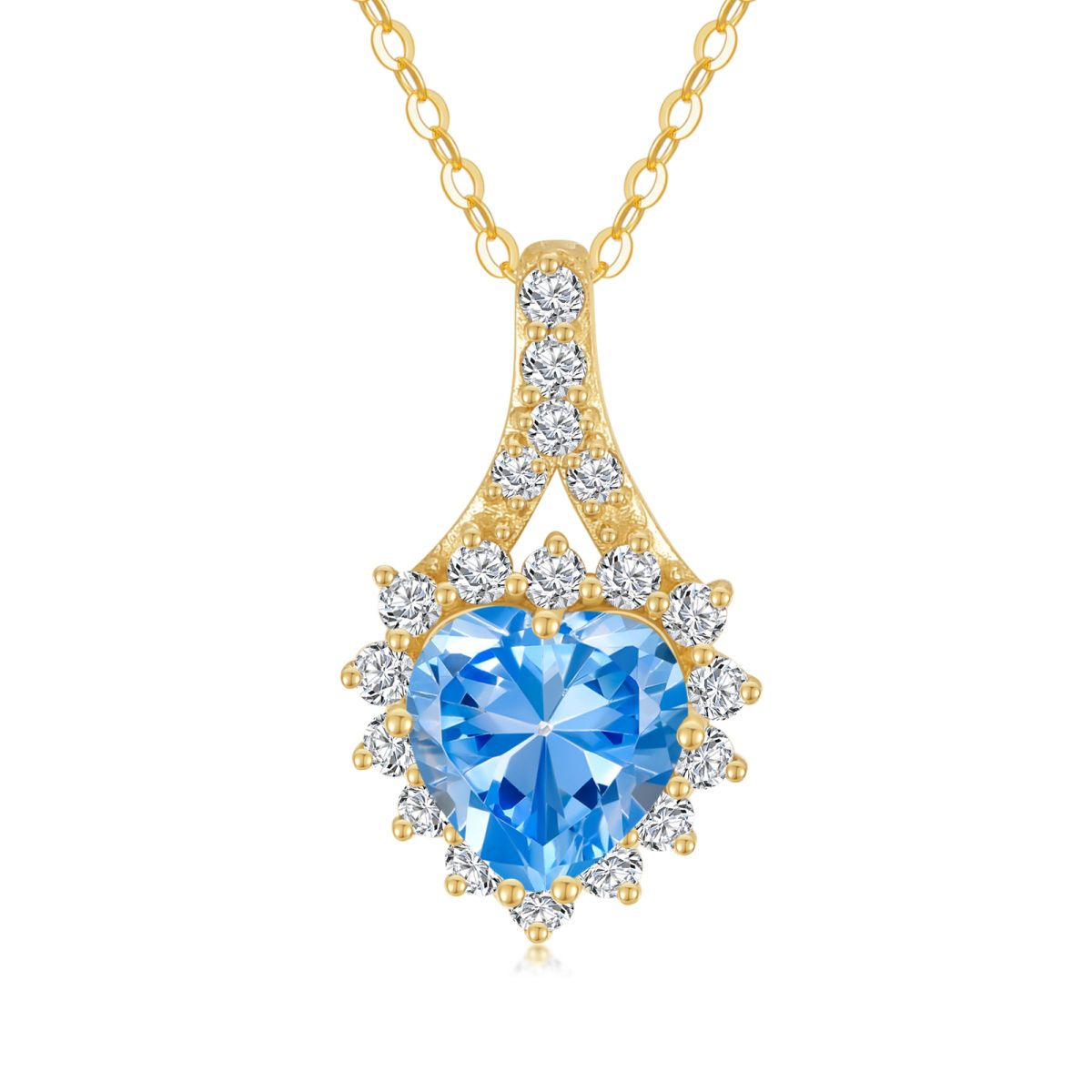 Collier avec pendentif en or 14K en forme de coeur et Halo Topaz-1