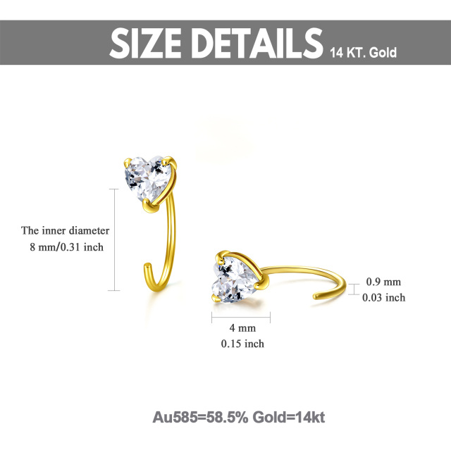 Orecchini a cerchio a cuore in oro 14 carati con zirconi cubici-5