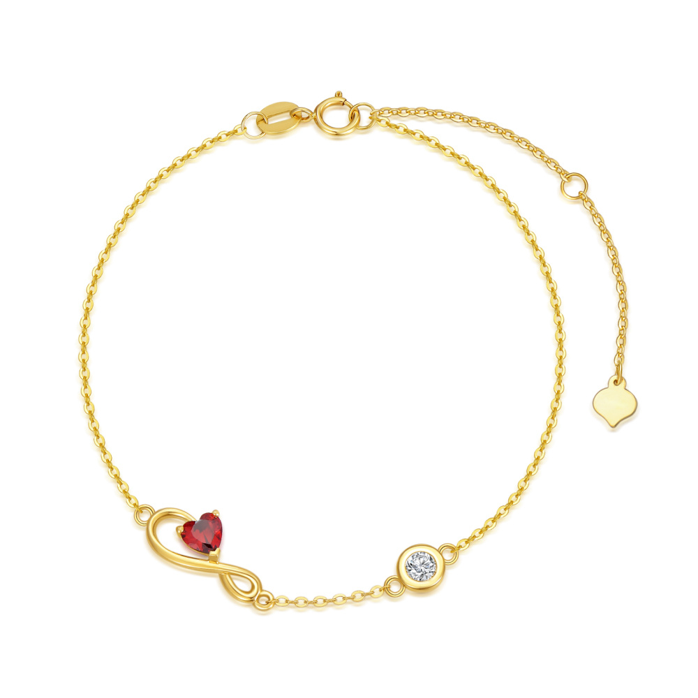 10K Gold Heart Shaped Cubic Zirconia Infinity Symbol Charm Bracelet-1