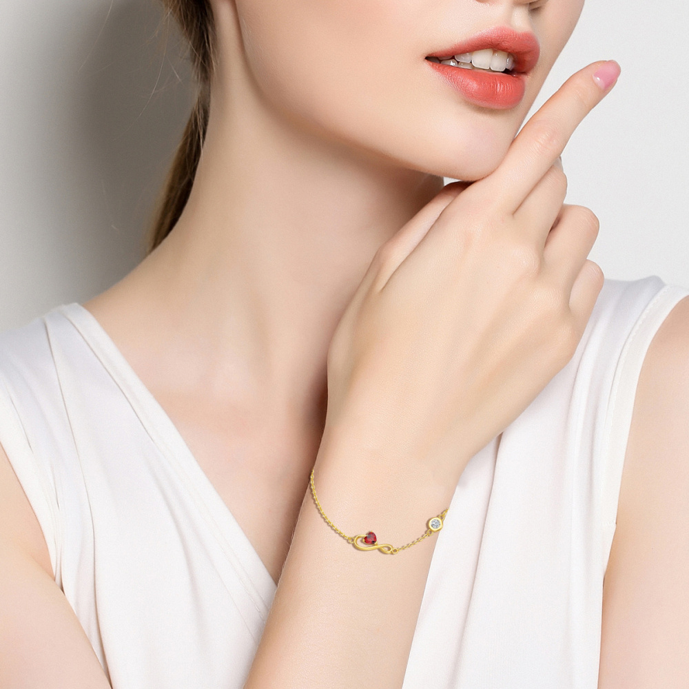10K Gold Heart Shaped Cubic Zirconia Infinity Symbol Charm Bracelet-2