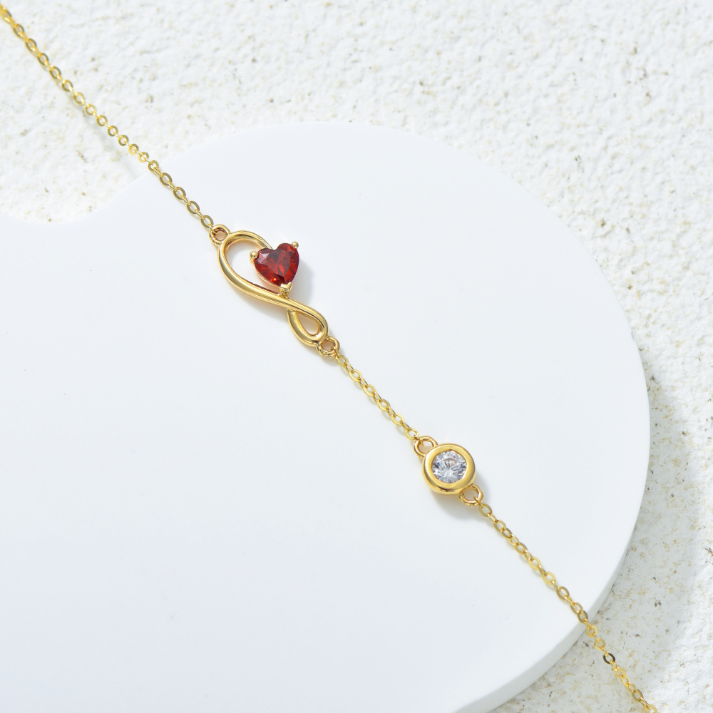 10K Gold Heart Shaped Cubic Zirconia Infinity Symbol Charm Bracelet-4