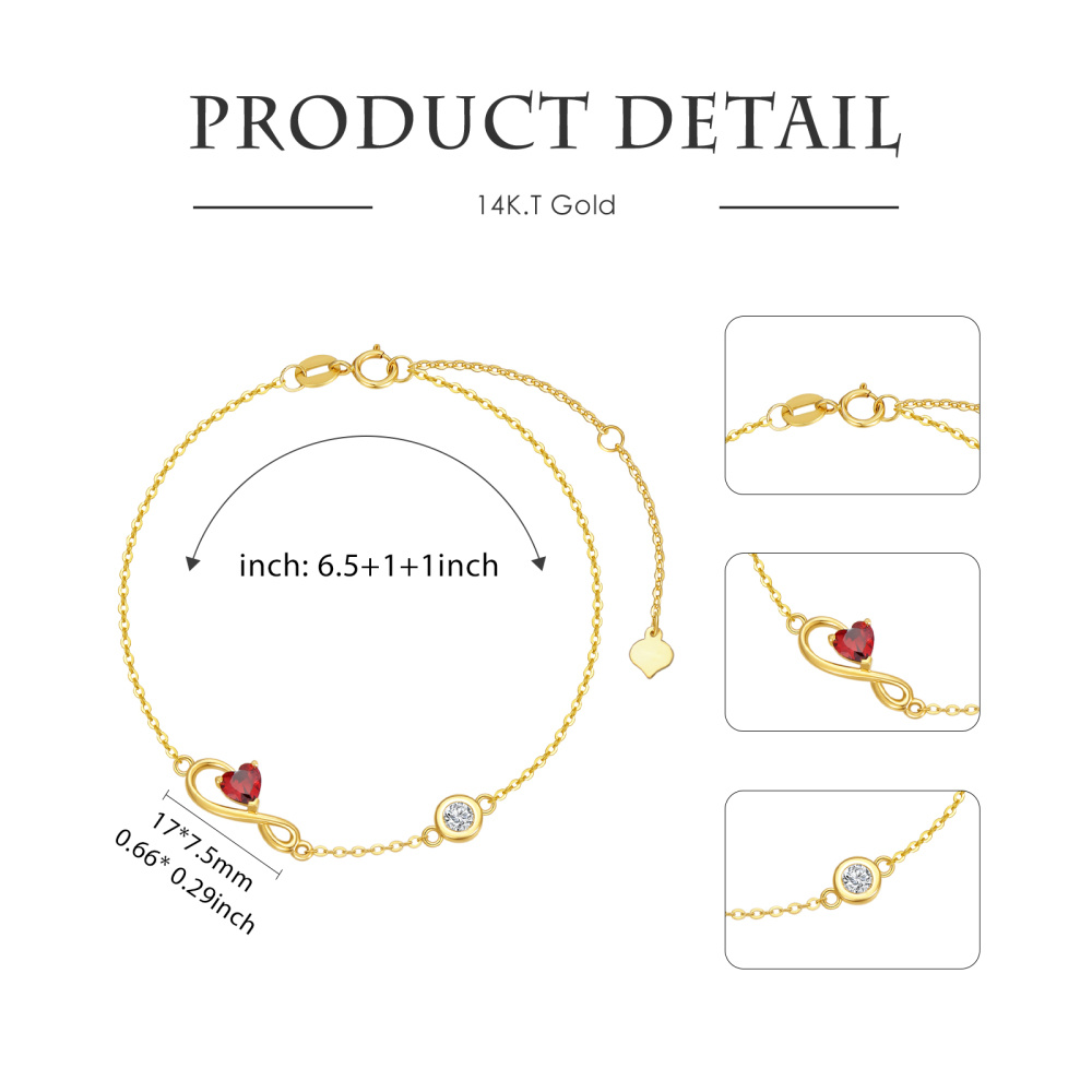 10K Gold Heart Shaped Cubic Zirconia Infinity Symbol Charm Bracelet-5