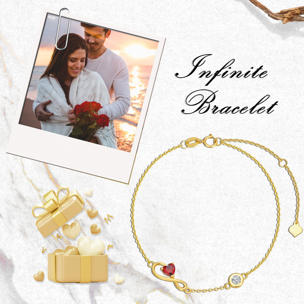 10K Gold Heart Shaped Cubic Zirconia Infinity Symbol Charm Bracelet-6