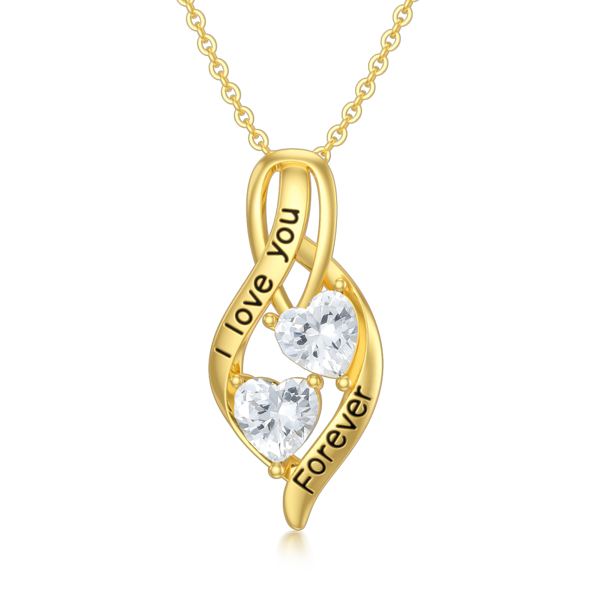 Collier en or 14K avec pendentif en forme de coeur en zircon cubique et symbole de l'infin-1