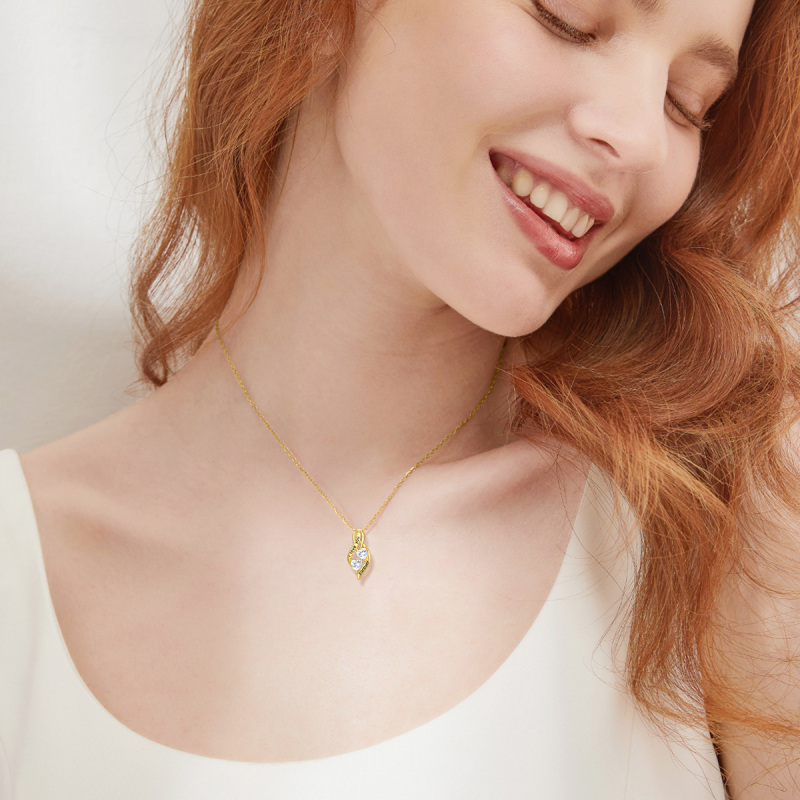 Colar com pendente em forma de coração e símbolo do infinito em ouro branco 10K com zircónias cúbicas.-2