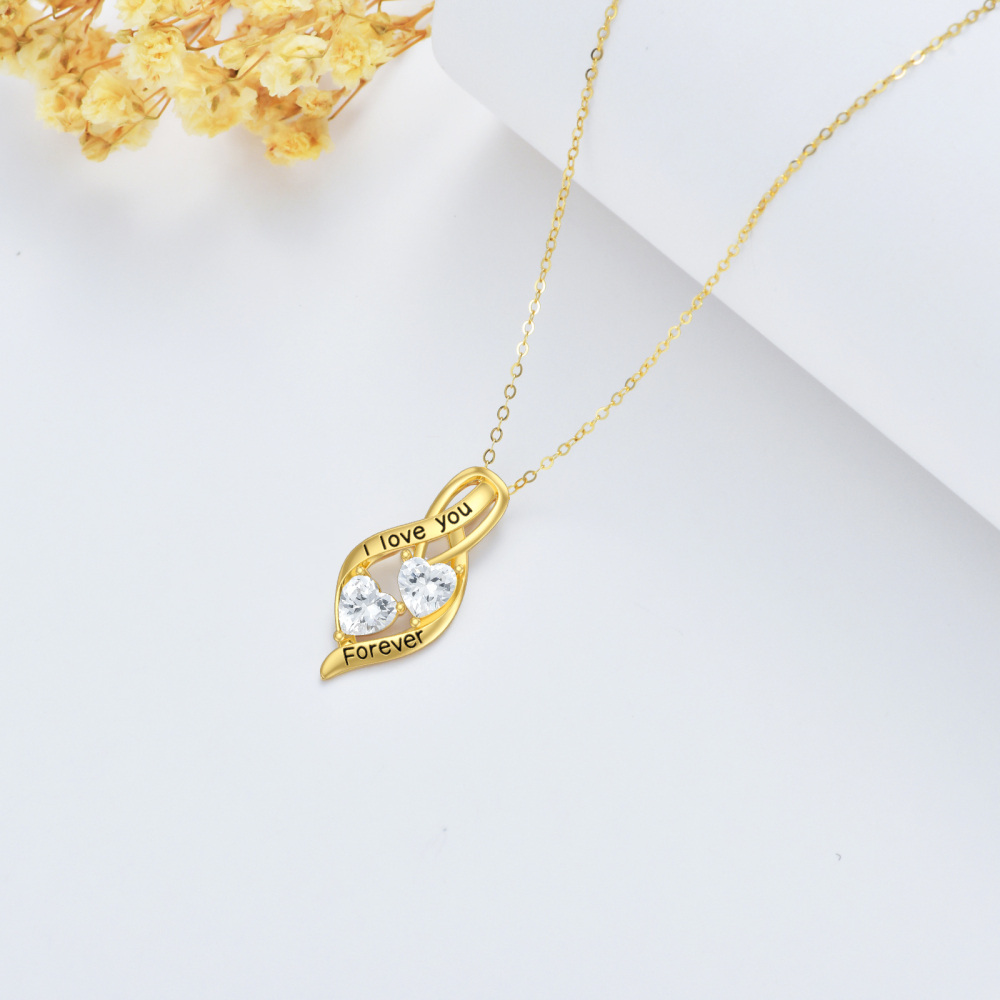 10K Gold Heart Shaped Cubic Zirconia Infinity Symbol Pendant Necklace-4