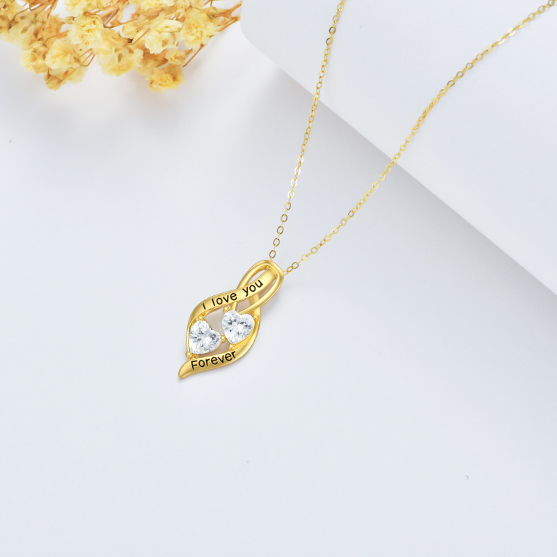 Colar com pendente em forma de coração e símbolo do infinito em ouro branco 10K com zircónias cúbicas.-4
