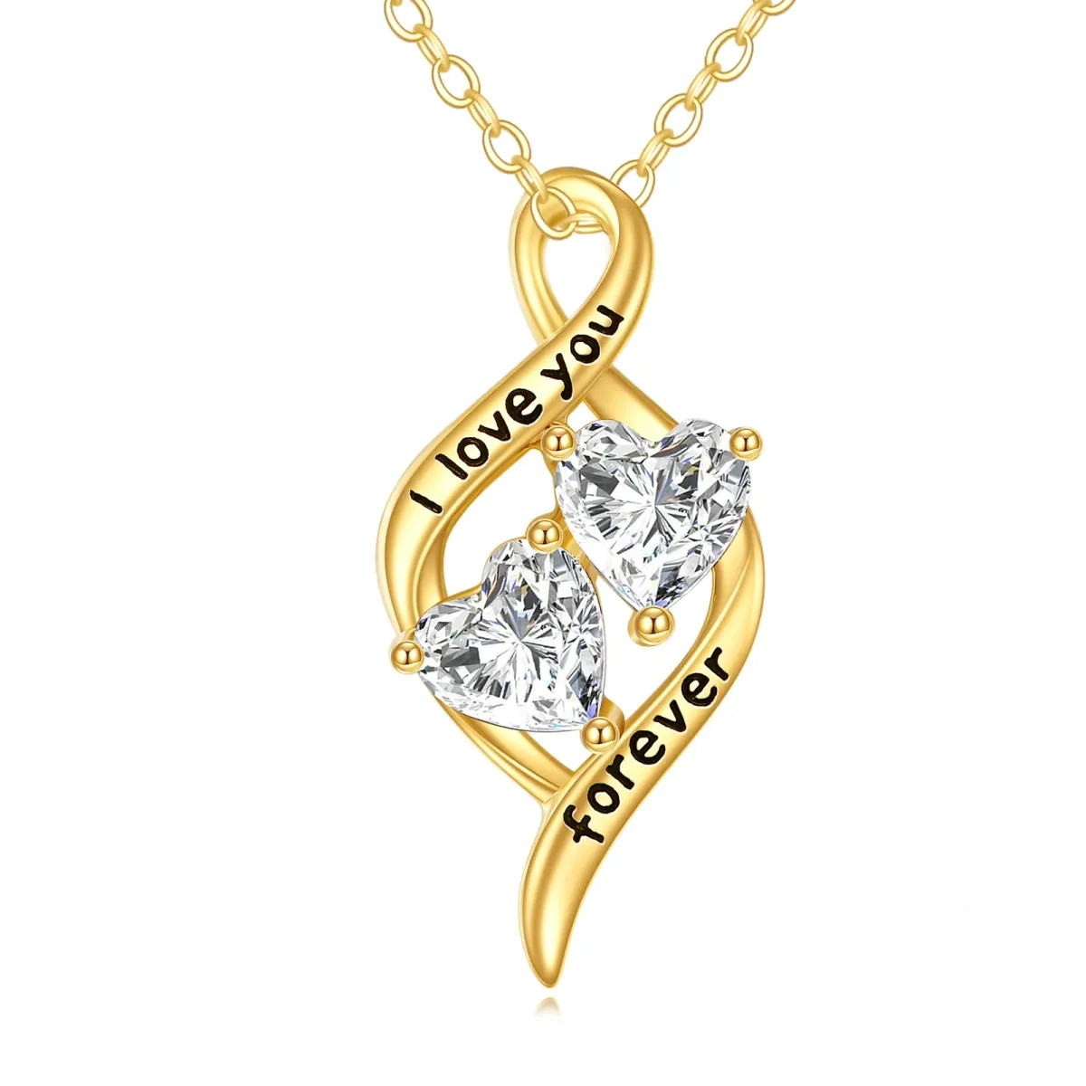 14K Gold Heart Shaped Cubic Zirconia Heart & Infinity Symbol Pendant Necklace with Engraved Word-1