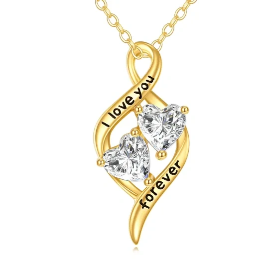 14K Gold Heart Cubic Zirconia Infinity Symbol Pendant Necklace I Love You Forever For Women