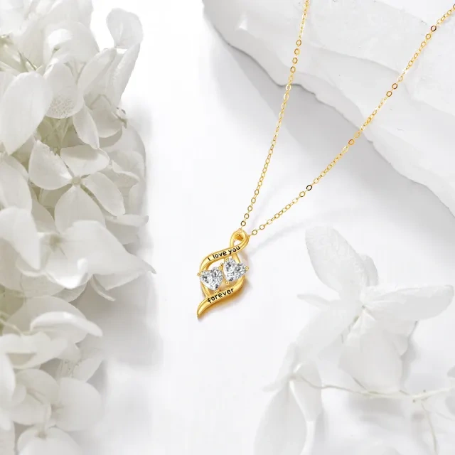 14K gouden hartvormige cubic zirconia hart & oneindigheid symbool hanger ketting met gegraveerd woord-3