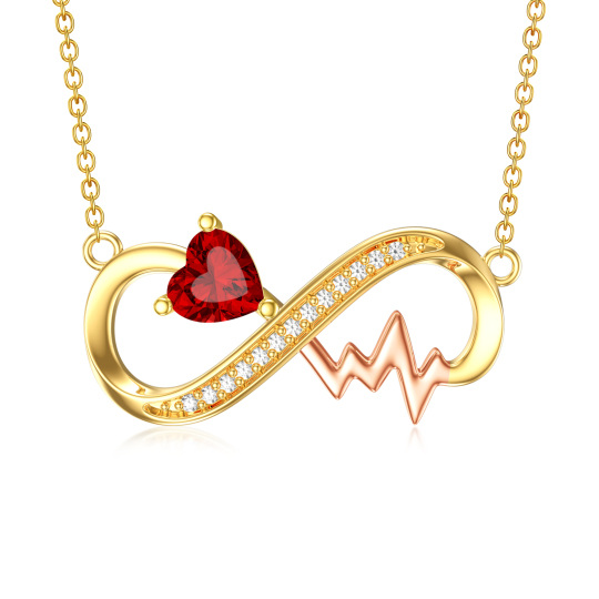 Collana con ciondolo a forma di cuore in oro 14K con zirconia cubica e simbolo dell'infinito