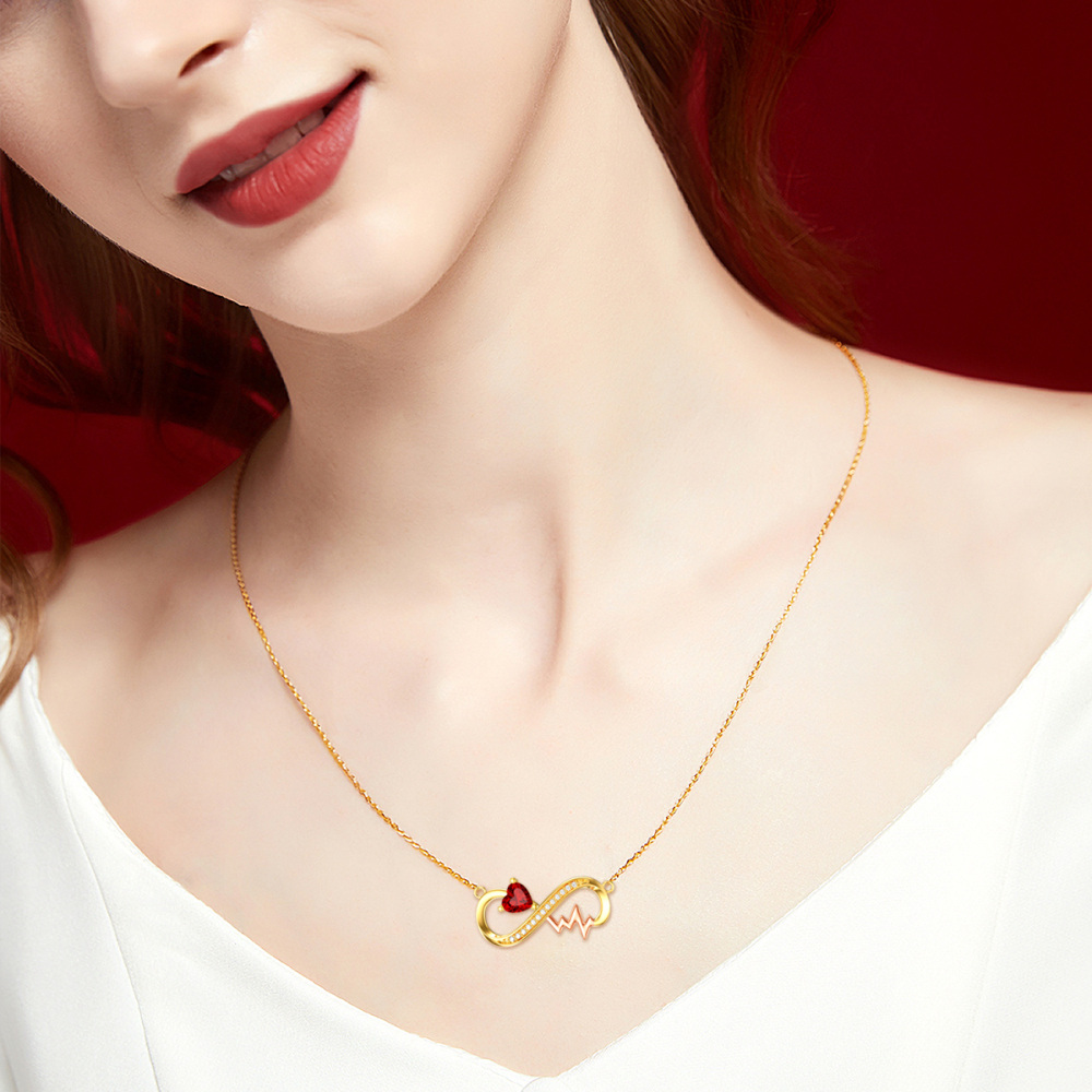 10K Gold Heart Shaped Cubic Zirconia Infinity Symbol Pendant Necklace-2