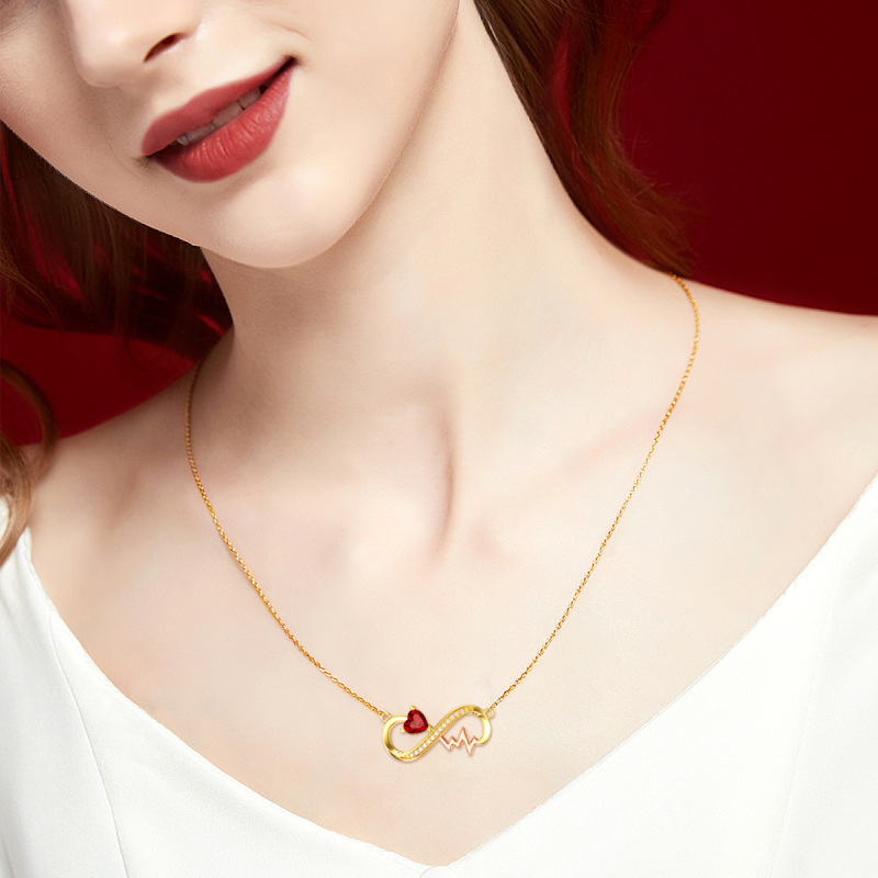 18K Gold Heart Shaped Cubic Zirconia Infinity Symbol Pendant Necklace-2