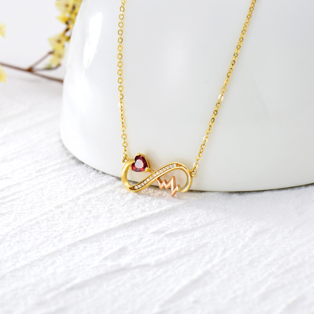 10K Gold Heart Shaped Cubic Zirconia Infinity Symbol Pendant Necklace-3