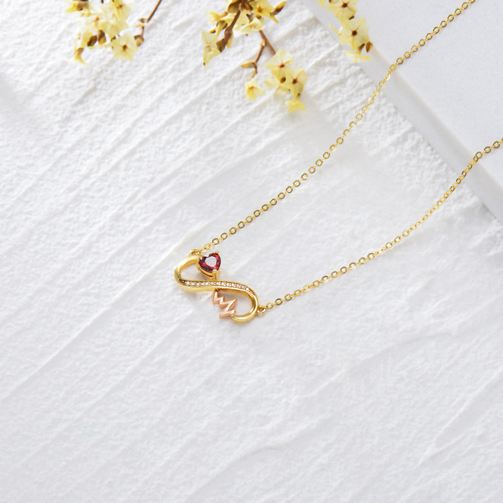 10K Gold Heart Shaped Cubic Zirconia Infinity Symbol Pendant Necklace-4