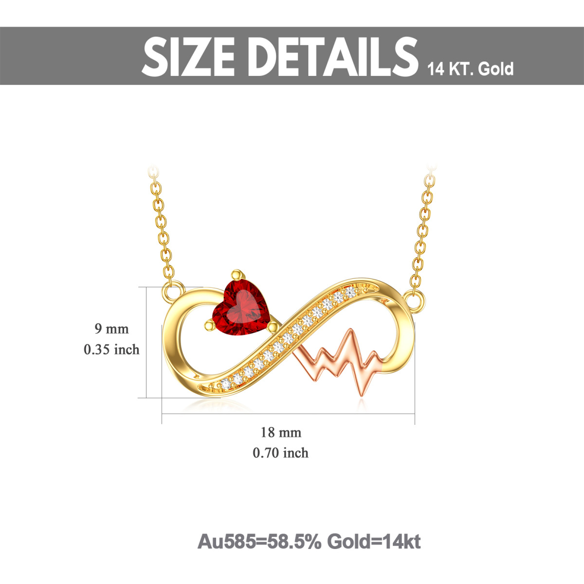 Colar pendente com símbolo do infinito em zircónio cúbico em ouro de 14 quilates em forma-5