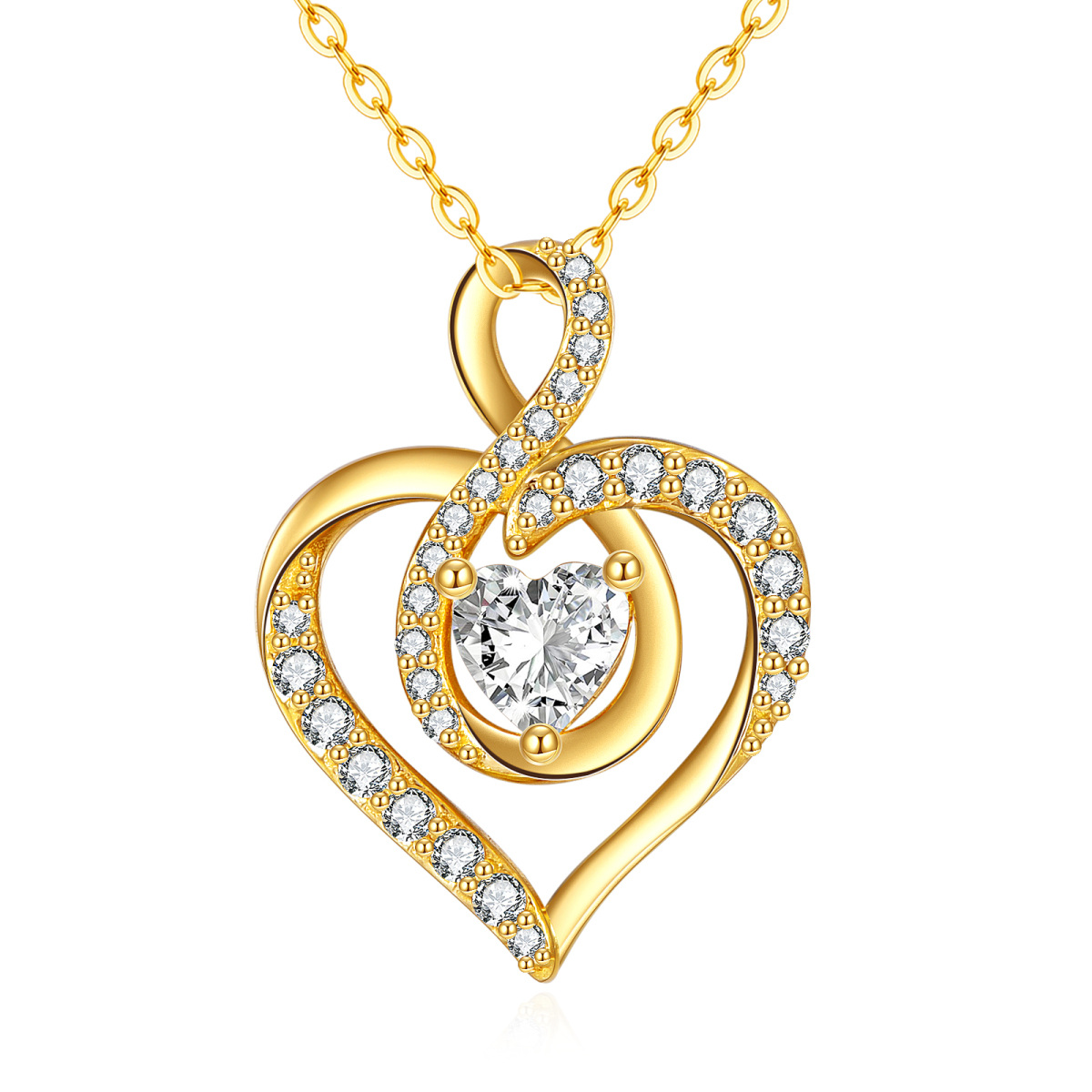 10K Gold Heart Cubic Zirconia Infinity Symbol Pendant Necklace For Women Best Friends-1