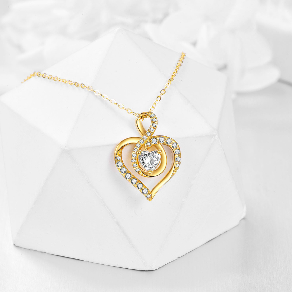 14-karätige Goldkette mit Herzanhänger aus Zirkonia und Unendlichkeitszeichen für die best-3