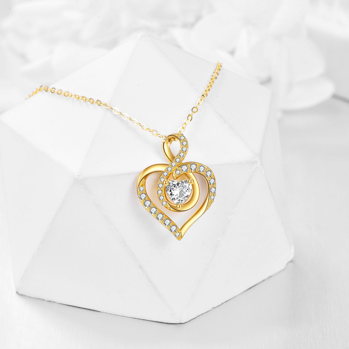 10K Gold Heart Cubic Zirconia Infinity Symbol Pendant Necklace For Women Best Friends-3