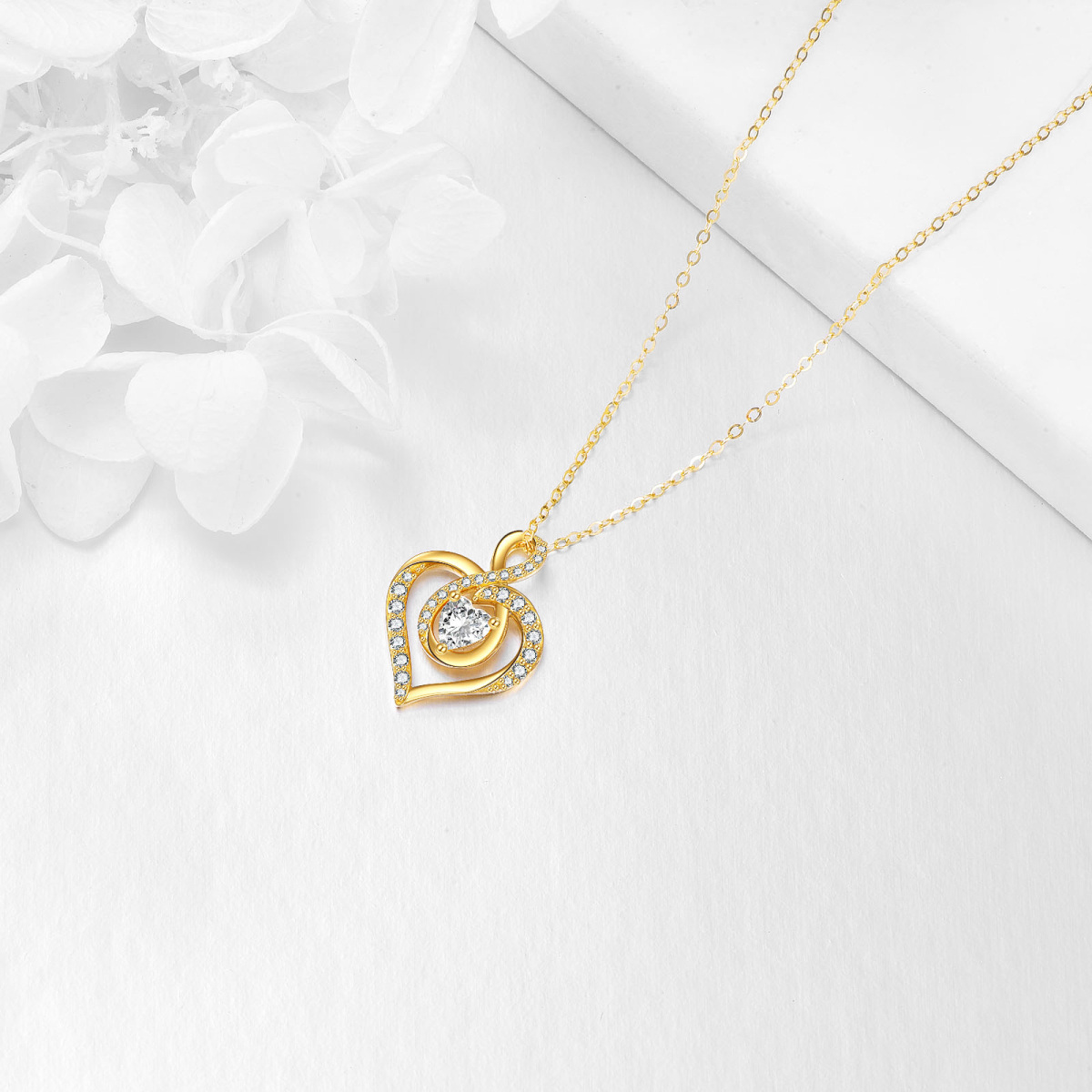 10K Gold Heart Cubic Zirconia Infinity Symbol Pendant Necklace For Women Best Friends-4