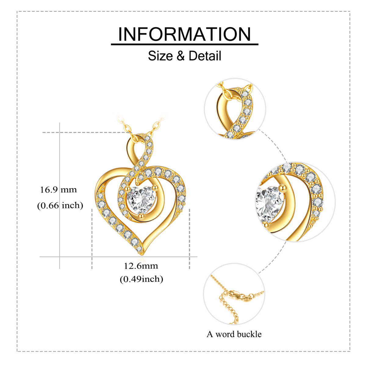 10K Gold Heart Cubic Zirconia Infinity Symbol Pendant Necklace For Women Best Friends-6