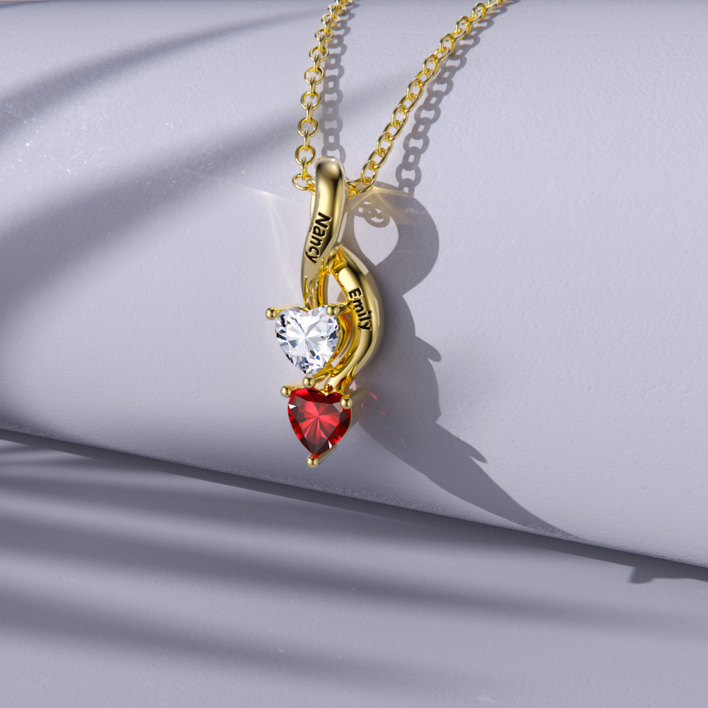 Collar con colgante de plata de ley chapada en oro con circonita cúbica tallada en forma de corazón y piedra de nacimiento personalizada con símbolo de infinito grabado.-5