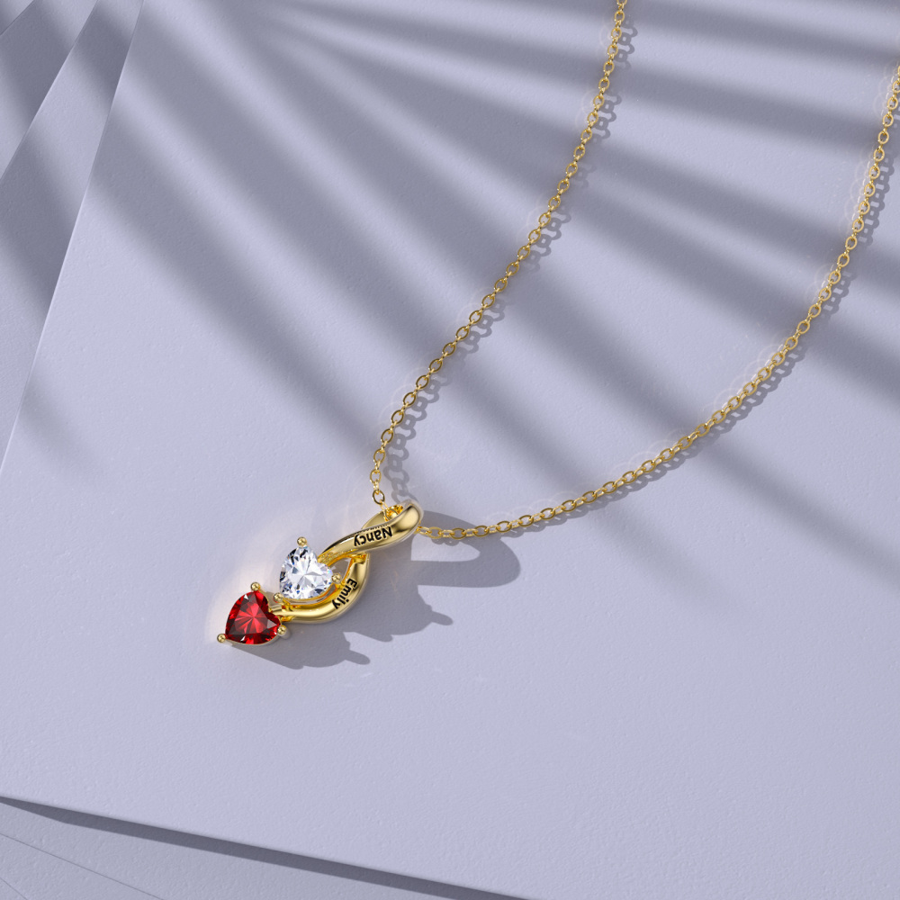 Collar con colgante de plata de ley chapada en oro con circonita cúbica tallada en forma de corazón y piedra de nacimiento personalizada con símbolo de infinito grabado.-6